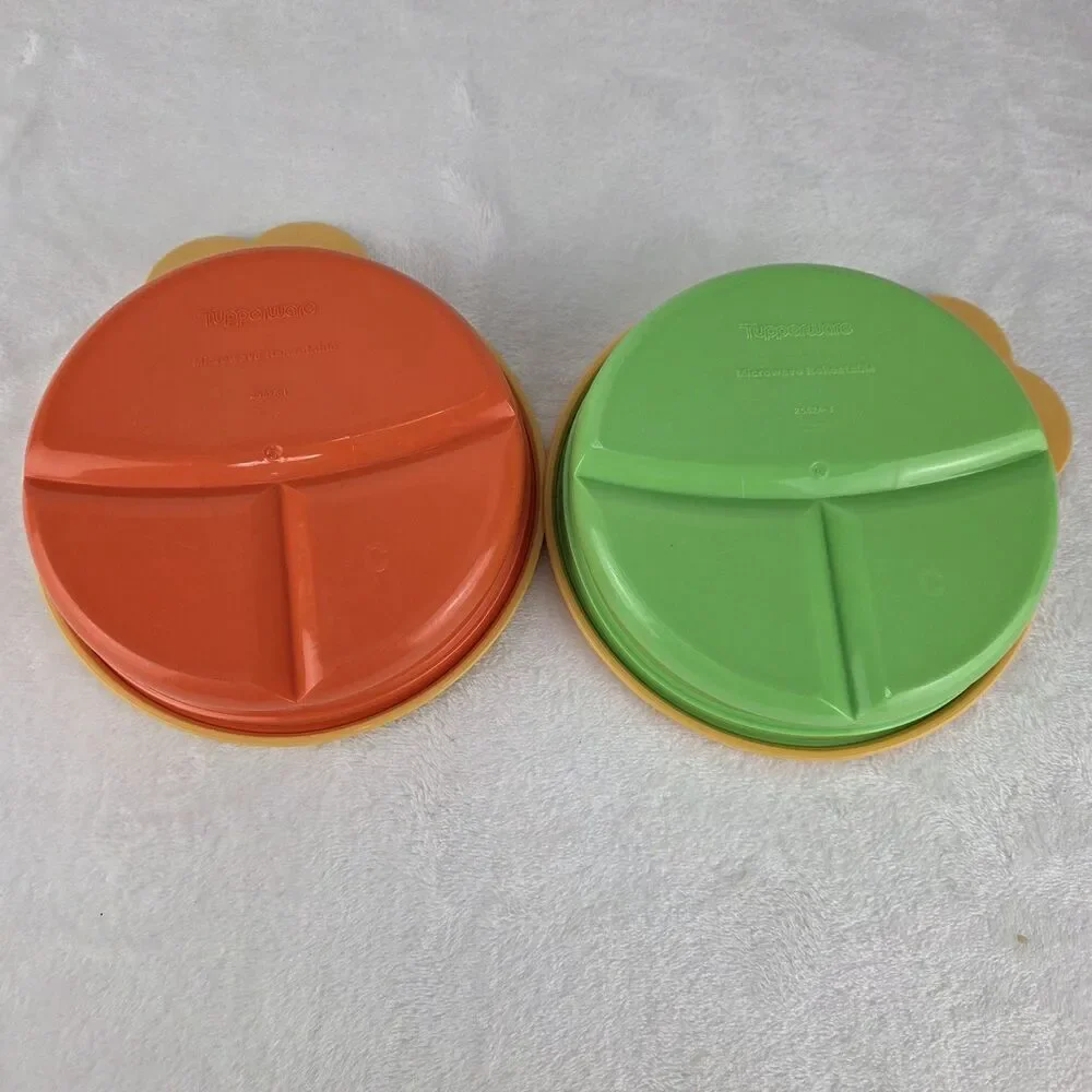 Vintage Tupperware Munchkids Divided Snack Plates With‎ Lids Set Of 2 2552A